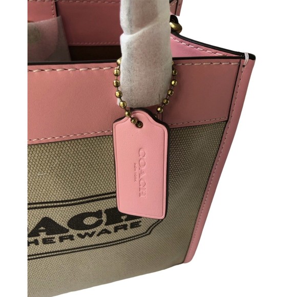 Coach Field 22 Logo ColorBlock Natural Canvas Tote Crossbody Bag Pink New - Picture 5 of 10
